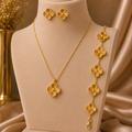 Fluer Set| 18K Gold Plated Stainless Steel Necklace, Bracelet & Earrings Set